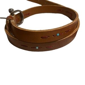 Western rodeo Ranch women’s Aztec artsy leather belt design turquoise 36 inches